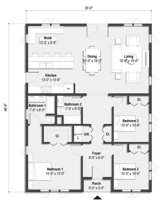 The Gregory 1600 sq ft - Floor plan